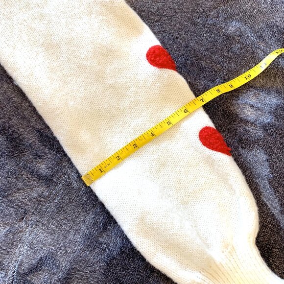 ROMWE Cream Cropped Cardigan Red Heart Print Women Size S Long Sleeves Valentine - Picture 8 of 10